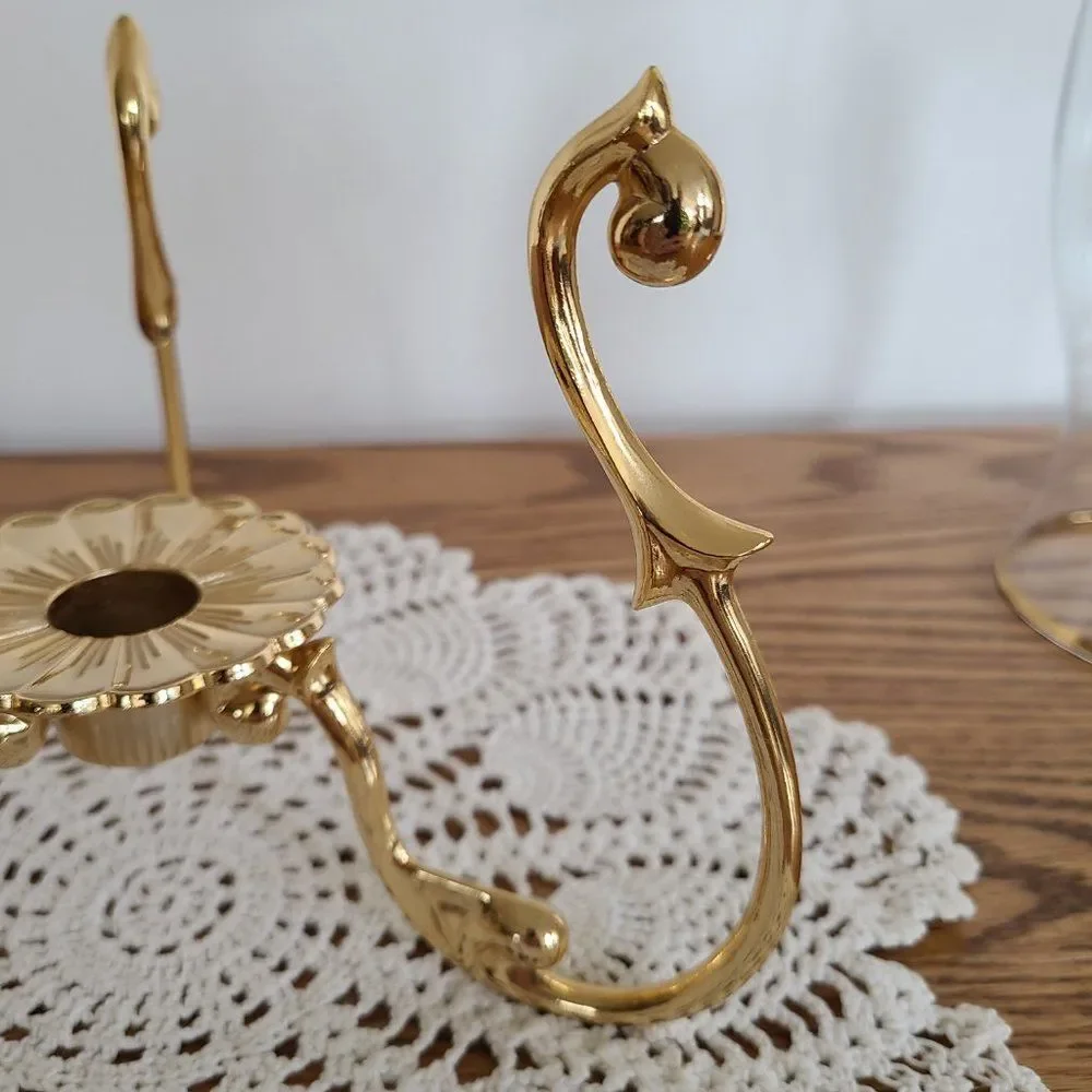 Partylite Versailles Stand Candle Holder With Golden Angel Hurricane Shade P7078